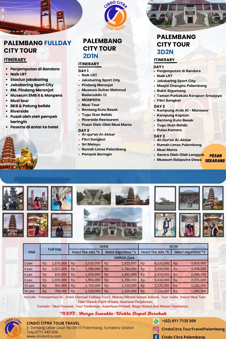 PAKET PALEMBANG CITY TOUR (FULLDAY, 2D1N & 3D2N)